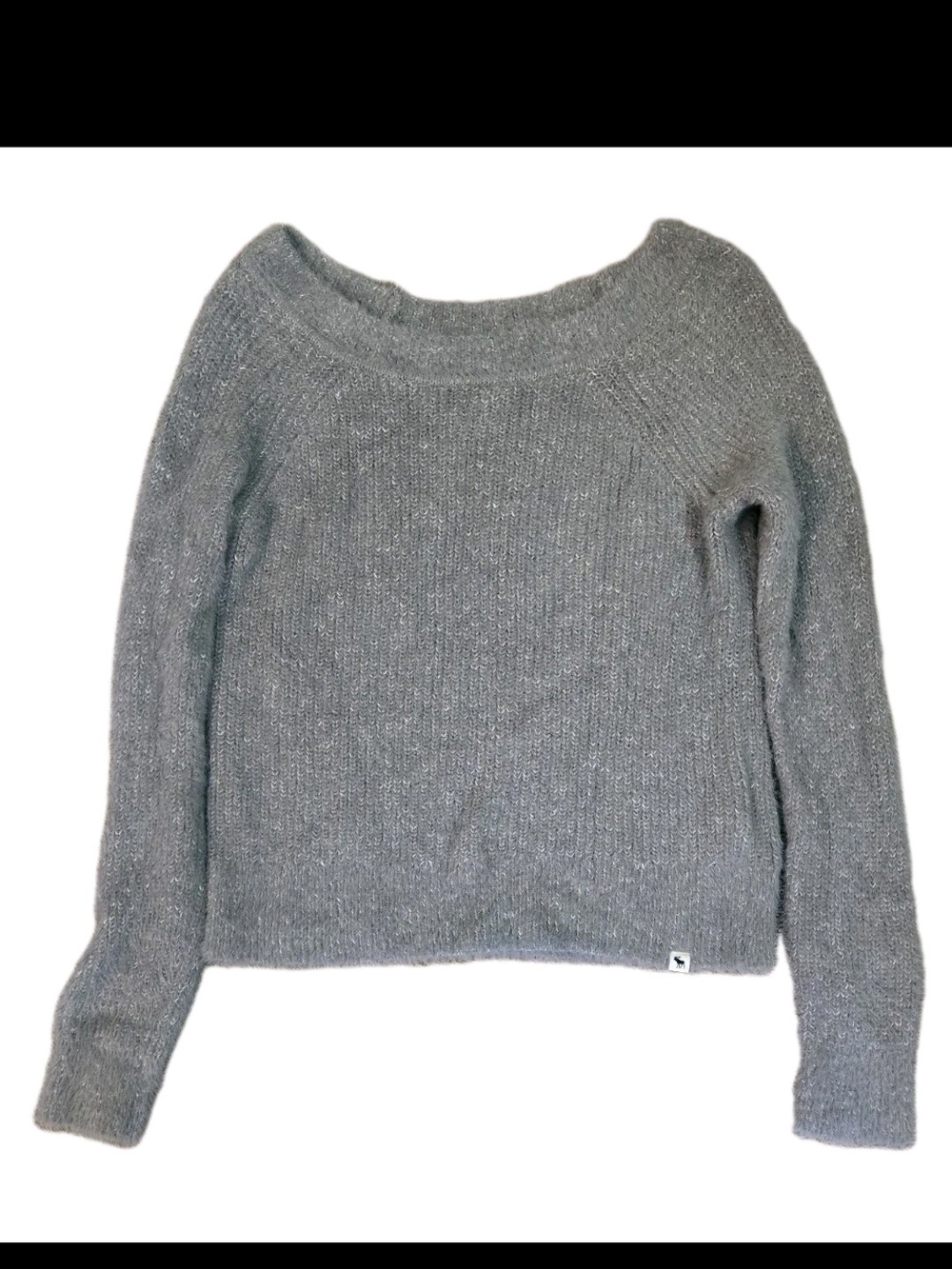 Abercrombie Kids Gray Fuzzy Eyelash Knit Off Shoulder Sweater Size 13/14 EUC